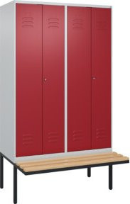 C+P Möbelsysteme Spind Classic PLUS Schwarz-Weiß-Spind mit Sitzbank, 4 Abteile, B/T/H: 212,0 x 120,0 x 81,5 cm, Buche-Hartholz und Zylinderschloss - Bild 1