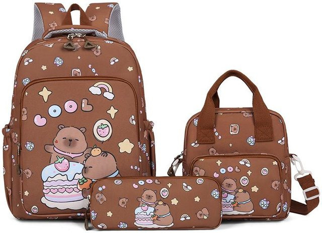 Fancy Style Studio Capybara Schultaschen-Set für Mädchen in Braun mit Rucksack und passender Büchertasche - Bild 1