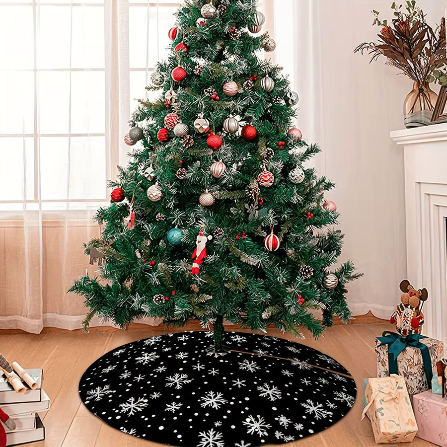 VIKAMA Weihnachtsbaumrock mit Schneeflocken-Design in Schwarz, Weiß und Gold für deine Weihnachtsdekoration - Bild 4