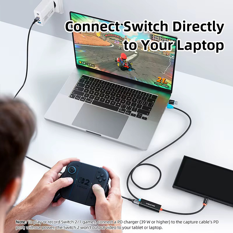 CABLETIME 2-in-1 USB-C und USB-A Videoaufnahmekarte in Schwarz mit 100W PD, 1080P@60Hz Full HD und 5Gbps für Tablet, Laptop und Nintendo Switch - Bild 3