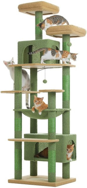 Pawz Road XXL Kratzbaum Beige mit Höhle, Hängematte und Sisal-Elementen, Höhe: 205 cm - Bild 1