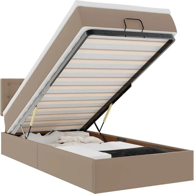 vidaXL Ottoman-Bett mit Matratze, LED-Unterbettbeleuchtung und USB-Ladeport aus Kunstleder, B/T/H: 100 x 200 x 88 cm - Bild 1