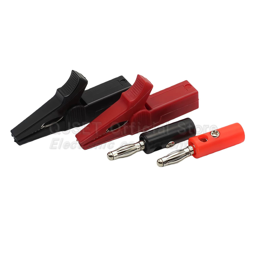 4er Set Krokodilklemmen mit 4mm Bananenstecker Testkabel in Rot für elektrisches Prüfzubehör - Bild 2