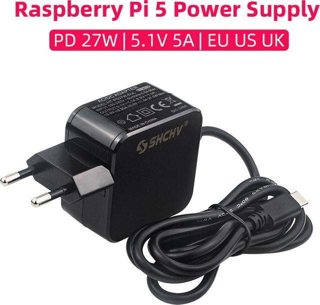 Raspberry Pi 5 Netzteil PD 27 W USB Typ-C in Schwarz - Bild 1