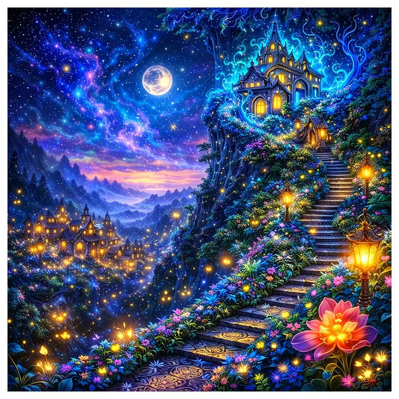 HUACAN Diamantmalerei Sternenhimmel-Landschaft Komplettset mit bunten Perlen in Multicolour - Bild 4