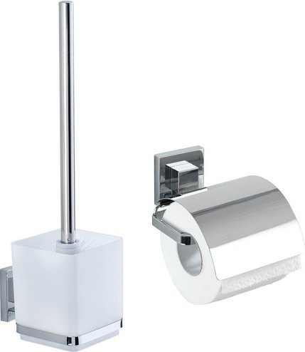 WENKO WC-Garnitur aus Edelstahl mit Toilettenbürste und Toilettenpapierhalter, silberfarben, Wandmontage - Bild 1