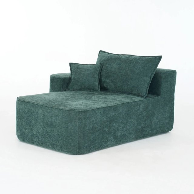 PXloue Stoffsofa Chaiselongue aus Chenille mit Kissen und Seitentaschen in Grün - Bild 1