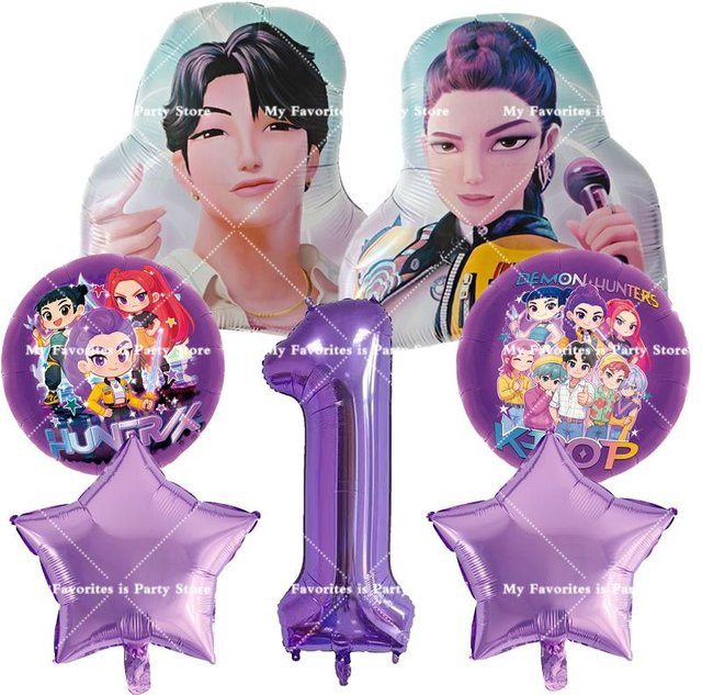 Yiran toy 1 Kpop Dämonenjäger Geburtstag Ballon Set mit Zahlenballons und Folienballons in Lila - Bild 1