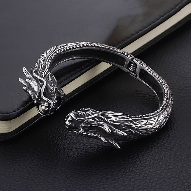 owlucky Armband, Doppel Drachenkopf, Edelstahl, Silber, Herren - Bild 1