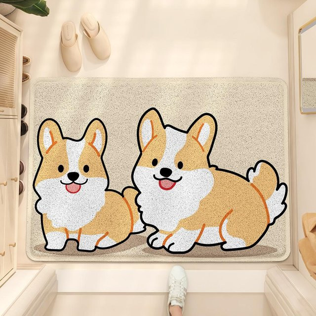 Schmutzfangmatte mit Cartoon-Hund Motiv, beige, rutschfest und verschleißfest, B/B: 60 x 90 cm - Bild 1