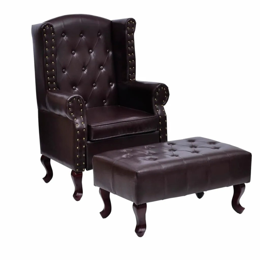 vidaXL Chesterfield Sessel mit Fußhocker in Dunkelbraun aus Kunstleder, B/T/H: 111 x 78 x 66 cm - Bild 2