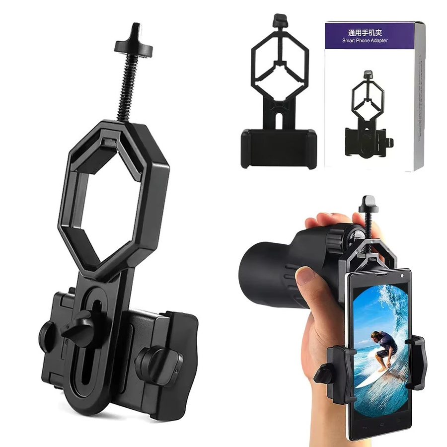VIKEFON Universal Handy Ständer Adapter Clip in Schwarz zur Montage an Fernglas, Monokular, Spektiv und Teleskop - Bild 4