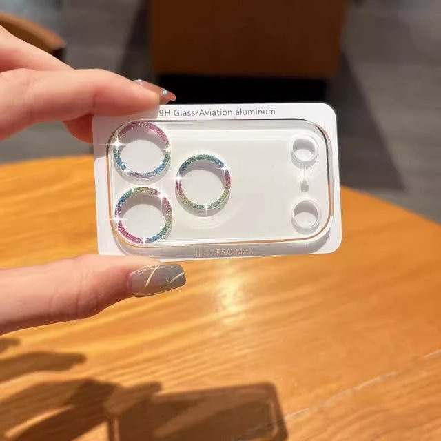 Bling Glitzer Kameraobjektivschutz für iPhone 15 14 16 Pro Max 13 Mini Plus in Silber - Bild 1