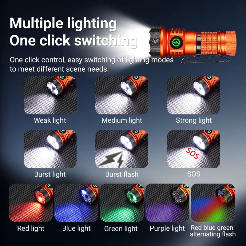 Alonefire Mini LED Taschenlampe mit 7 Farben und Magnet, USB aufladbar, Multicolor - Bild 2