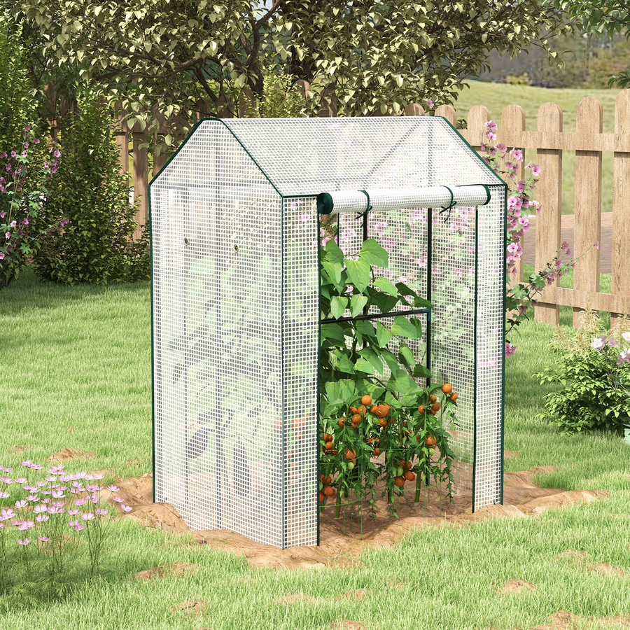 Outsunny Foliengewächshaus mit Doppeltür in Weiß, winddichtes Tomatenhaus für Garten und Balkon, H x B x T: 150 x 100 x 80 cm - Bild 2