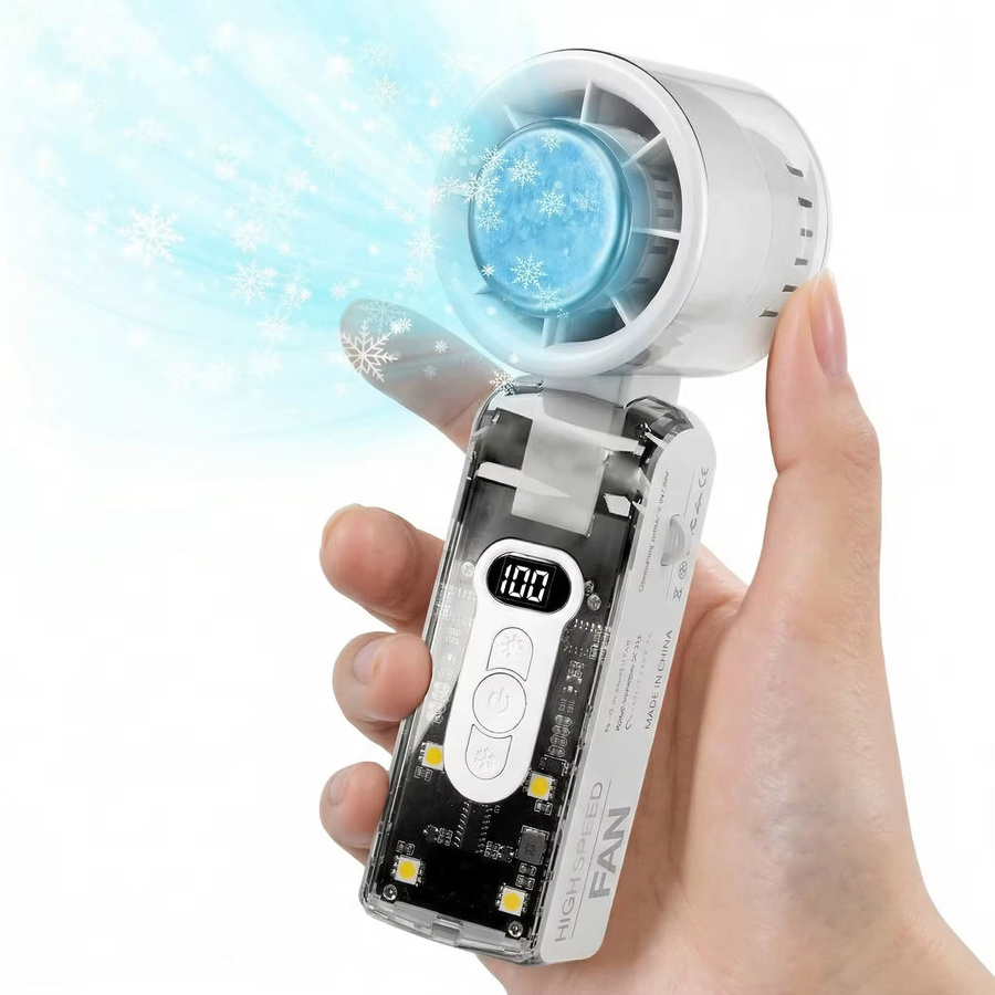 Fireurus Handventilator mit 3600 mAh Akku, stufenloser Geschwindigkeitsregelung, LED-Anzeige und Nachtlicht, USB wiederaufladbar, Weiß - Bild 2