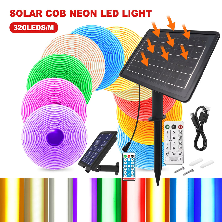 HEGEHE Solar-COB-Neonstreifen, dimmbare LED-Leuchten mit 24 V, IP68 wasserdicht, lineare Außenbeleuchtung aus Silikon - Bild 2