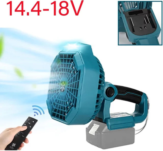 Alasicka Multifunktions-Campingventilator mit LED-Licht und Fernbedienung, Blau, kompatibel mit Makita 14,4-18V Li-Ion Akku - Bild 1