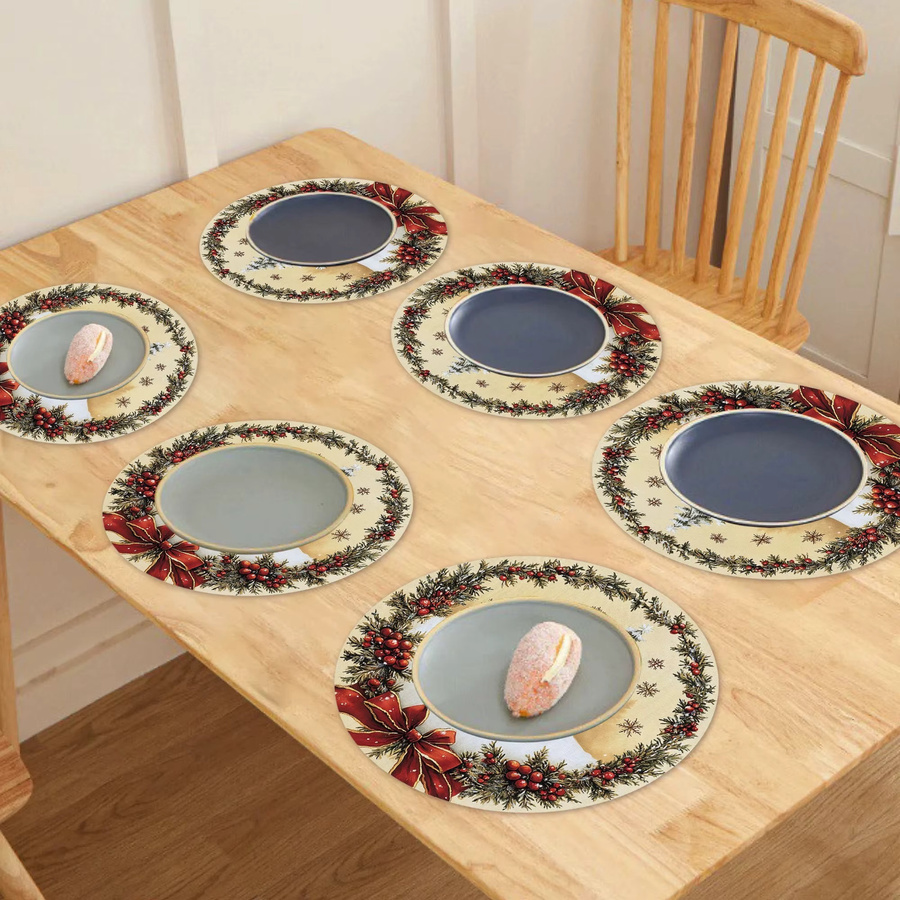 VIKAMA 6er Set Weihnachts Tischdekoration mit Tannenzapfen, roten Beeren, Schleifen und Schneeflocken in Rot und Multicolour - Bild 4