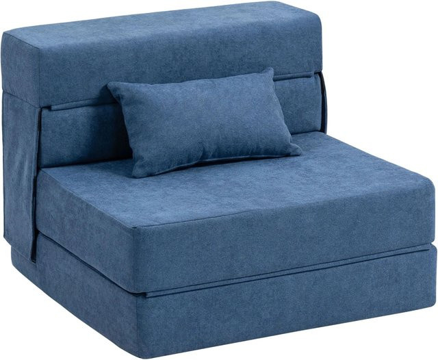 HOMCOM 3 in 1 Schlafsessel als klappbares Schlafsofa mit Bettfunktion in Dunkelblau aus Flanell und Polyester mit Schaumstofffüllung - Bild 1