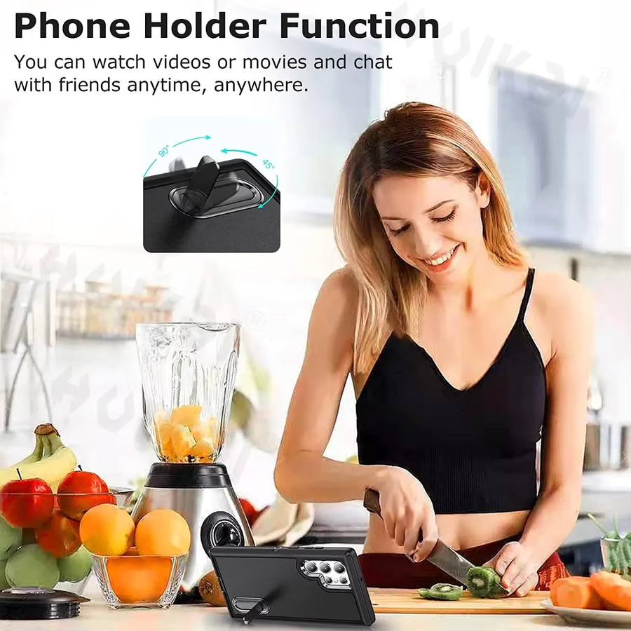 Stoßfeste Samsung Galaxy S25 Ultra, S24 Ultra und S23 Ultra Schutzhülle mit Ständer in Schwarz - Bild 5