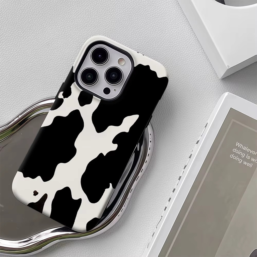 Handyhülle mit schwarz-weißem Kuh-Print für Apple iPhone 17 16 15 14 13 12 Pro Max Plus mit doppelschichtiger Rückseite - Bild 6