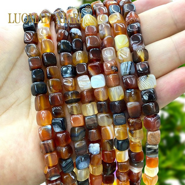 LUOMAN XIARI Spacer Perlen, Naturstein, Red Dragon Veins Achate, 7-8 mm - Bild 1