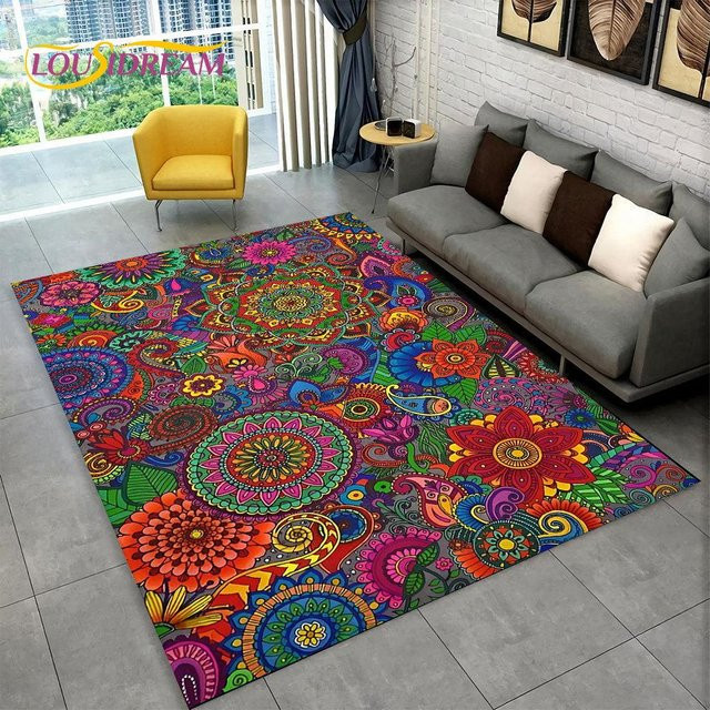 ChenYing01 Geometrischer Teppich mit 3D-Böhmen-Mandala, rutschfest und waschbar, Mehrfarbig, B: 120 cm, T: 160 cm - Bild 1