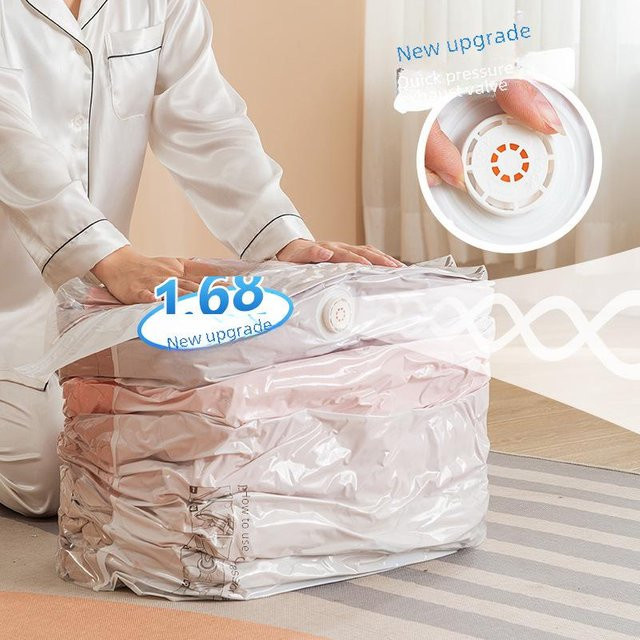 WoW Home 3D-Vakuum-Kompressions-Aufbewahrungsbeutel für Kleidung und Steppdecken mit Handpumpe, Beige, Transparent - Bild 1