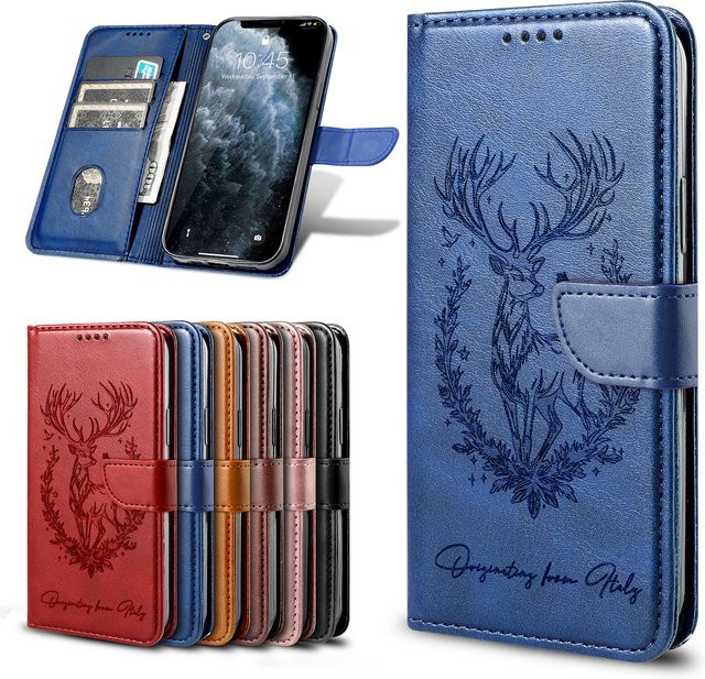 3D Tier Leder Handyhülle mit Brieftaschenfunktion für Samsung Galaxy Modelle in Blau - Bild 1