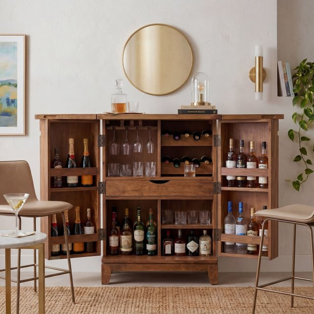 Finebuy Hausbar aus Massivholz als aufklappbarer Barschrank und Weinschrank in Braun, B: 65 cm, T: 50 cm, H: 90 cm - Bild 1