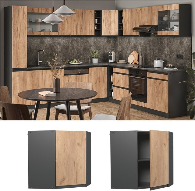 Vicco Eckhängeschrank R-Line J-Shape Küchenschrank in Anthrazit und Eiche mit 57 cm Breite - Bild 1