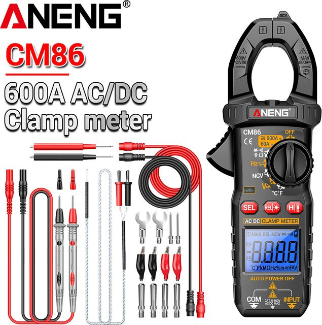 ANENG CM86 Digitales Multimeter Stromzangenmessgerät mit 600A AC/DC Strommessung, Spannungserkennung und NCV in Schwarz - Bild 1