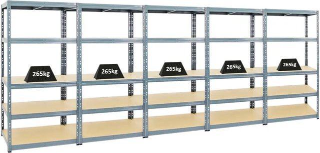 PROREGAL Schwerlastregal Tiger 5er Set, Grau, 5 Ebenen, Fachlast 265 kg, H x B x T: 180 x 90 x 60 cm - Bild 1