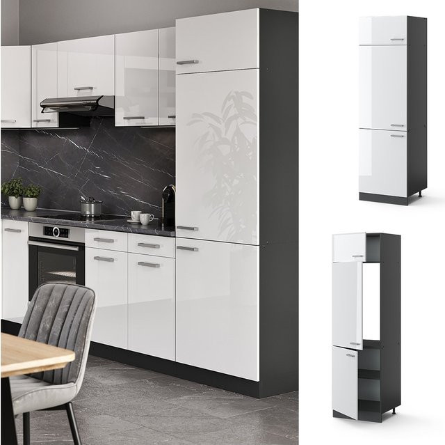 VICCO Küchenschrank R-Line Kühlumbauschrank in Anthrazit mit glänzender Oberfläche, Breite: 60 cm - Bild 1