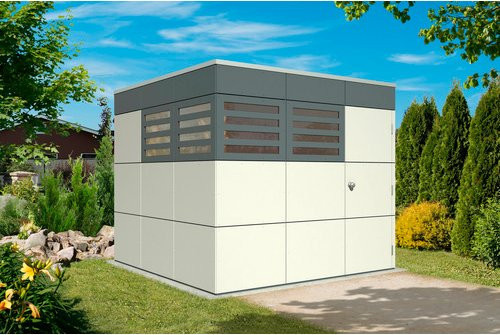 Skan Holz Gartenhaus Sydney 3 aus Holz in Telegrau mit Flachdach und Elementbauweise, B/T/H: 253 x 253 x 223 cm - Bild 2