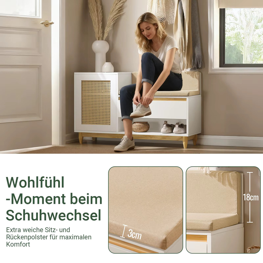 SoBuy Schuhbank FSR128 mit Gitteroptik und Stauraum in Weiß für das Kinderzimmer, B/T/H: 150 x 35 x 35 cm - Bild 4
