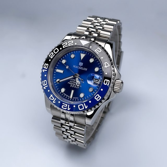 Macarlon Herrenuhr, Automatik, Saphirglas, 40 mm, Edelstahl, Blau - Bild 1