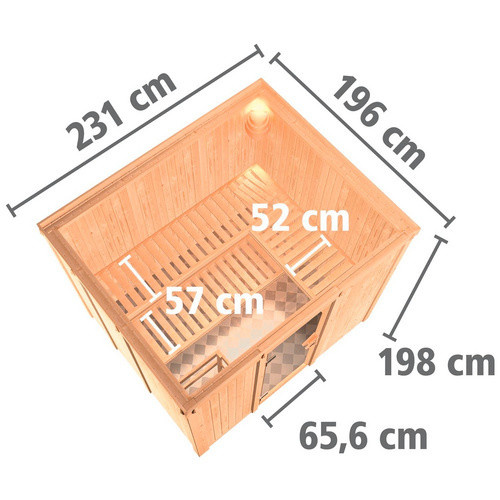 Karibu Sauna Jöhvi aus Fichtenholz in Beige inklusive 9 kW Saunaofen mit integrierter Steuerung für 4 Personen, B/T/H: 231 x 196 x 198 cm - Bild 2
