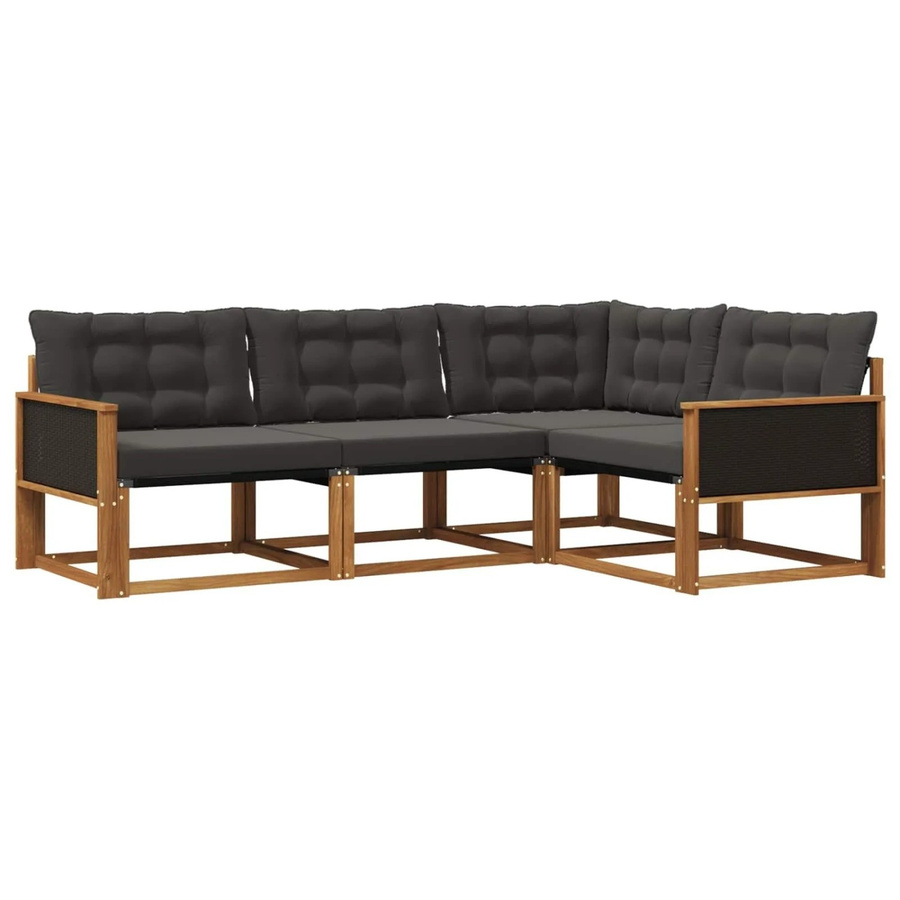 vidaXL Outdoor-Sofagarnitur L-Form aus Akazienholz mit 4 Textilene-Kissen in Schwarz und Natur - Bild 2