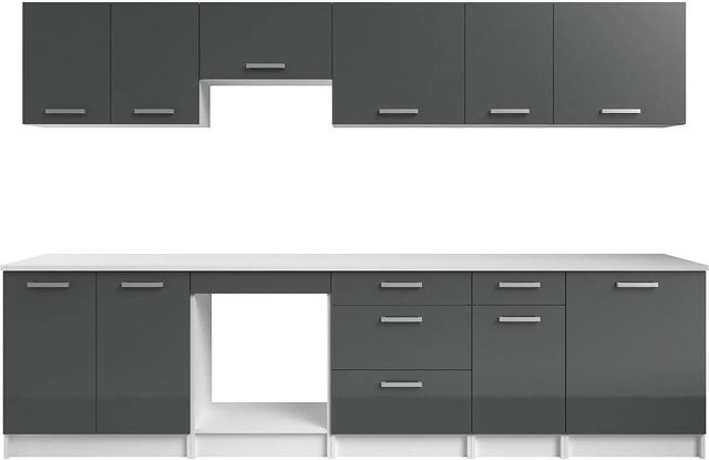 Küchenzeile Vente-unique Trattoria in Grau und Weiß, Breite: 300 cm, Höhe: 85 cm, Tiefe: 60 cm - Bild 1