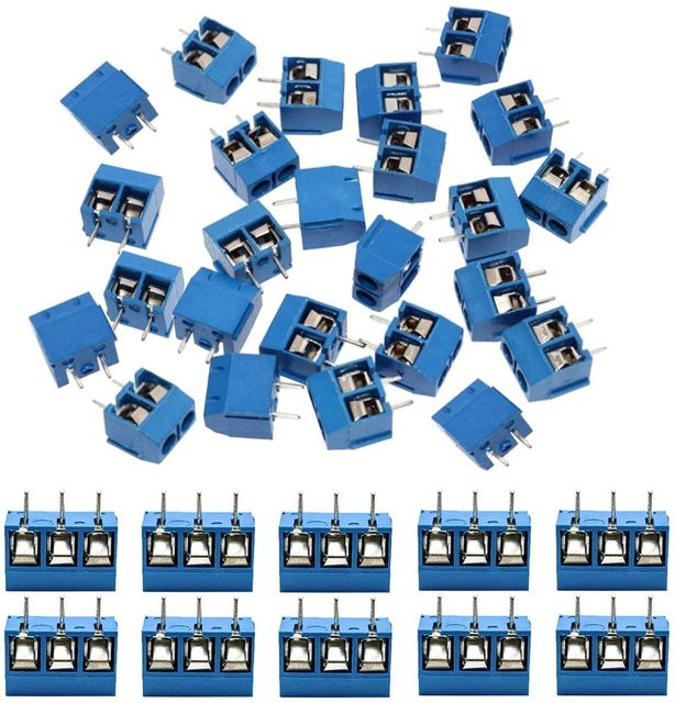 AOKIN Schraubklemmenblock-Set für Leiterplattenmontage, 50 Stück, 2-polig und 3-polig, blau, 5 mm Rastermaß für Arduino und Heimelektronik - Bild 1