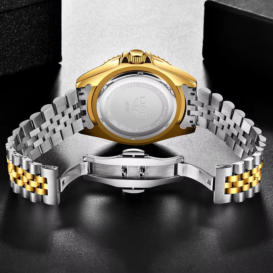 LIGE Armbanduhr Edelstahl, Quarz, Herren, Gold - Bild 6