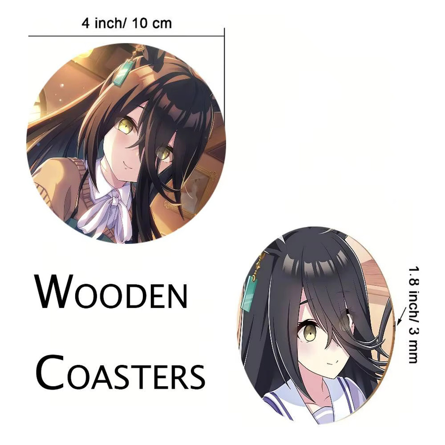 Manhattan Cafe Anime Umamusume Pretty Derby Holzuntersetzer rund, Durchmesser: 10 cm, braun/mehrfarbig - Bild 6