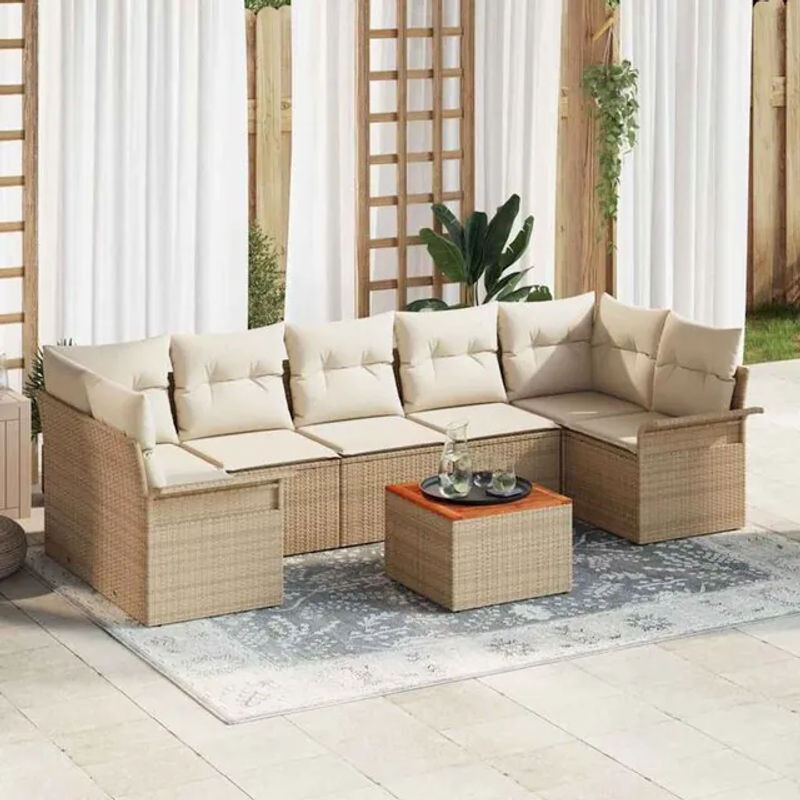 Vidaxl Polyrattan Garten-Sofa-Set mit 8-teiligen Kissen in Beige und Creme, modernes modulares Loungemöbel-Set, B/T/H: 55 x 55 x 37 cm - Bild 1