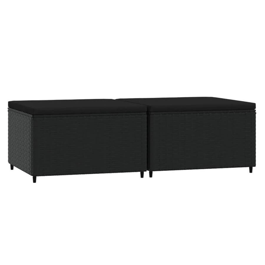 vidaXL Gartenhocker Set aus 2 Stück in Schwarz aus PE-Rattan mit Kissen - Bild 2