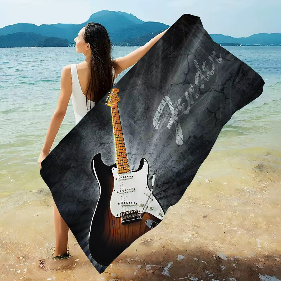 F-Fenders Mikrofaser Strandtuch mit Gitarrenmotiv in Multicolour, saugfähig und weich für Strand, Yoga und Sport - Bild 4