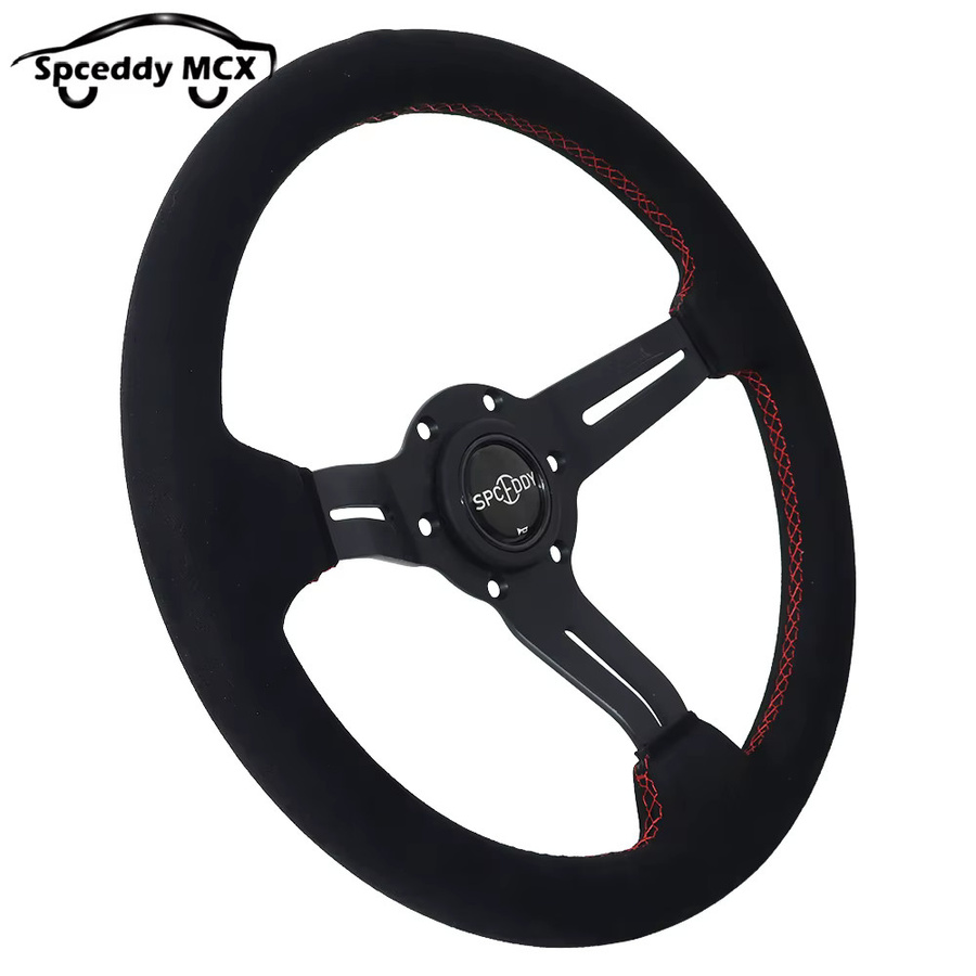 Spceddy Rennlenkrad 13 Zoll 325mm aus perforiertem Leder und Wildleder in Schwarz-Rot mit Aluminiumspeichen - Bild 3