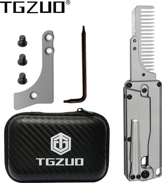 TGZUO 2-in-1 Multifunktionswerkzeug aus Titanlegierung, antistatischer Kamm und EDC-Werkzeug, grau - Bild 1