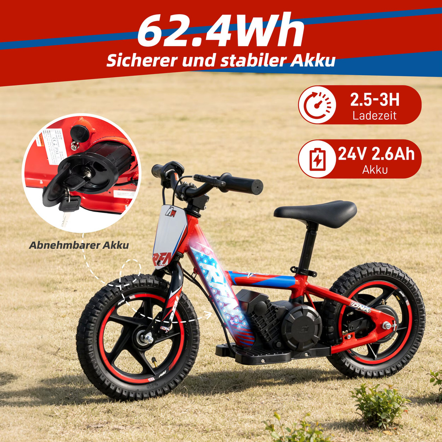 Sinaopus 12-Zoll Kinder-E-Motorrad in Mehrfarbig – 24V 64,2Wh 100W All-Terrain Elektro-Dirtbike für Jungen und Mädchen mit 13 km/h Geschwindigkeitsbegrenzung für Kinder ab 3 Jahren - Bild 3